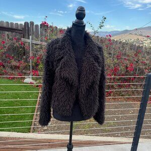 SELF E Faux Fur Black Long Sleeve Cropped/Short Jacket - Women Size small